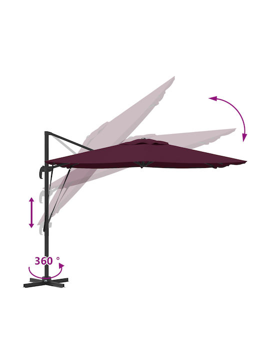 Hanging Aluminum Burgundy Garden Parasol 2.5x2.5xHeight 2.65m
