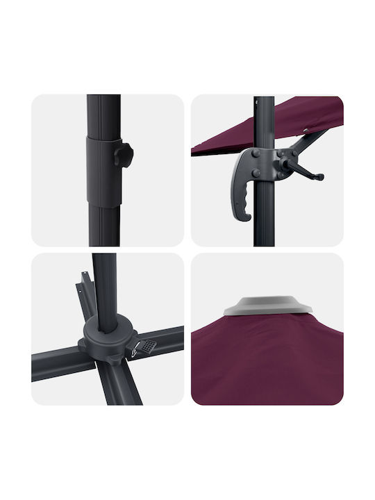 Hanging Aluminum Burgundy Garden Parasol 2.5x2.5xHeight 2.65m