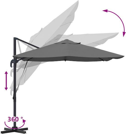 Garten- und Terrassen-Sonnenschirm Hängend Quadratisch Metall Grau 2,45x2,45xHöhe 2,6 m