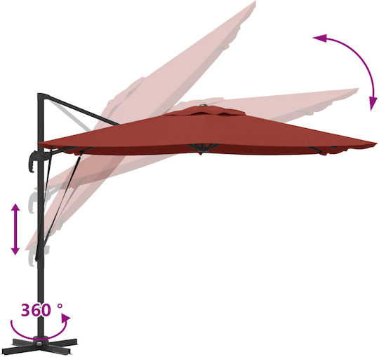 Hängender Aluminium Garten- und Terrassen-Sonnenschirm Rote 2,5x2,5xHöhe 2,65 m
