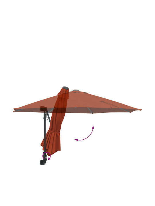 Wall Mounted Circular Aluminum Orange Parasol Diameter 2.5m x Height 1.48m