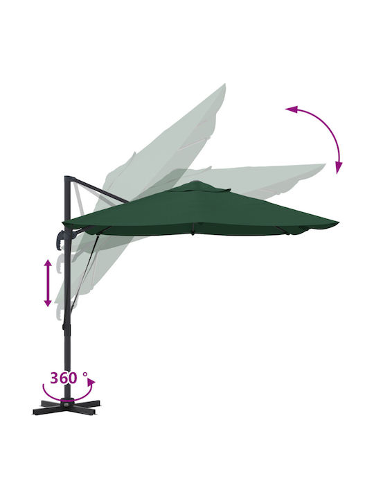 Umbrelă Suspendată Pătrată Din Aluminiu Verde 2.5x2.5xÎnălțime 2.6m