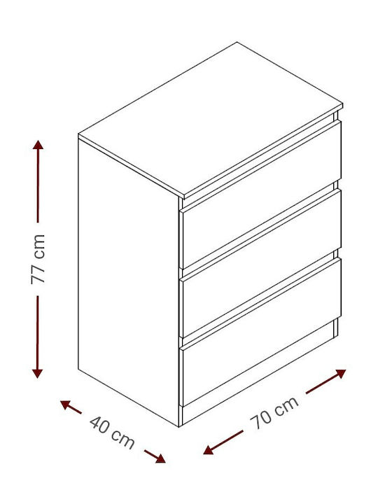 Juniper 3S Wooden Chest of Drawers with 3 Drawers White 70x40x77cm