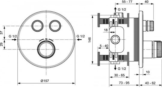 Ideal Standard Μίκτης Μπαταρίας Εντοιχισμού για Ντουζιέρα 2 Εξόδων Χρυσός