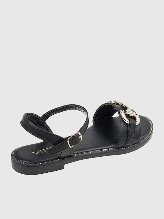Women's Flat Sandals with Strap in Black Color