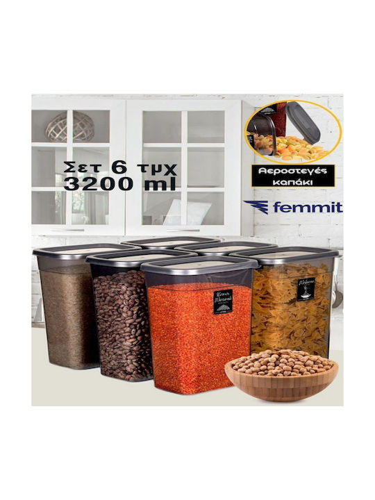 Femmit Σετ 6 Τμχ Βάζα Γενικής Χρήσης 3200 Ml Αεροστεγές Καπάκι Πλαστικό
