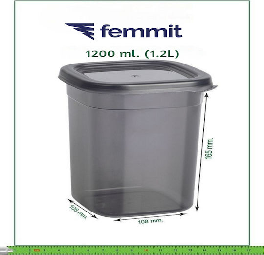 Femmit Σετ 12 Τμχ Βάζα Γενικής Χρήσης 1200 Ml Αεροστεγές Καπάκι Πλαστικό Τετράγωνο