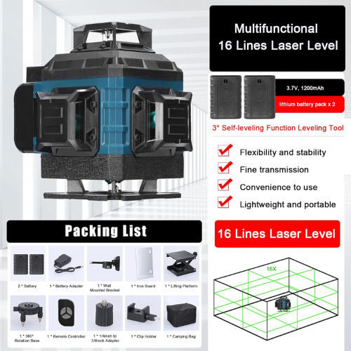 SPV 4D 16 Self-leveling Linear Laser Level Green Beam 3.6V with Working Range 30m