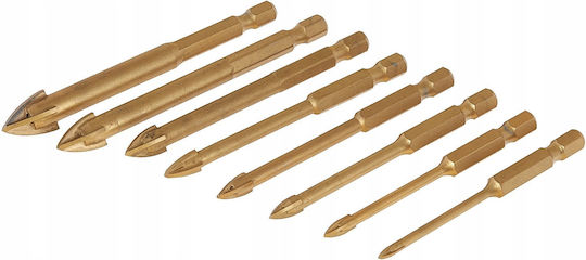 Geko Set of 8 Drills Carbide with Hexagonal Shank for Glass και Tiles