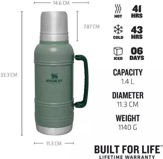Stanley Artisan Bottle Thermos Stainless Steel BPA Free 1.4lt Hammertone Green