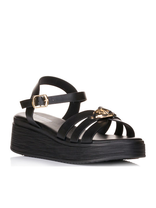 Women's Synthetic Leather Ankle Strap Platforms Black