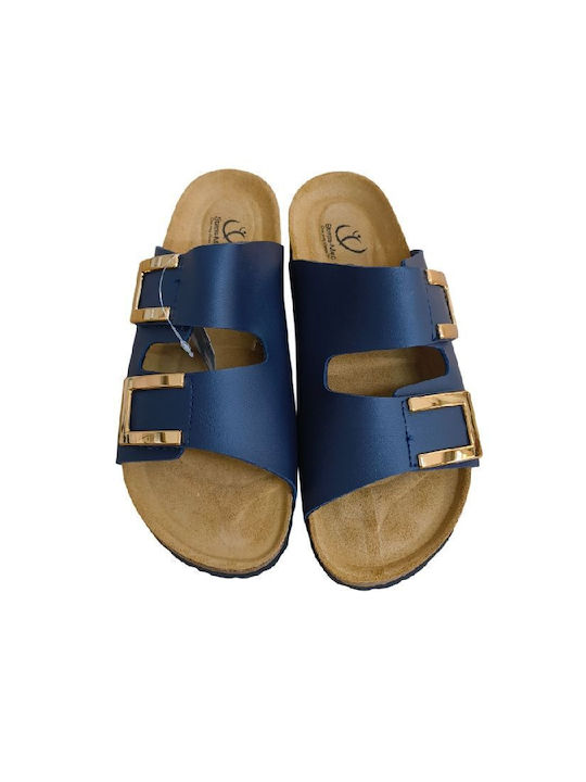 Leather Women's Flat Sandals Anatomic in Blue Color