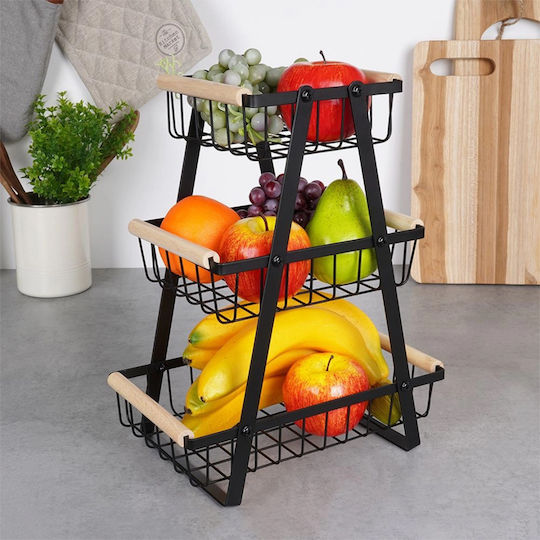 Vilde Φρουτιέρα Μεταλλική 3 Επιπέδων Μαύρη 28x17.5x34.5εκ.