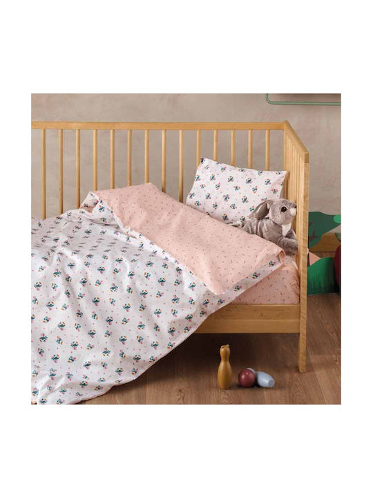 Kentia Taiko Baby Sheets Set Cradle Cotton White Pink White 60x120cm 2pcs