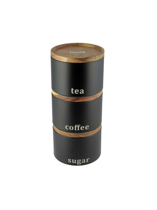 Husla Coffee Tea Sugar Jar with Lid Stainless Steel Black 9x13cm 1 Piece