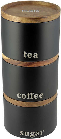 Husla Coffee Tea Sugar Jar with Lid Stainless Steel Black 9x13cm 1 Piece