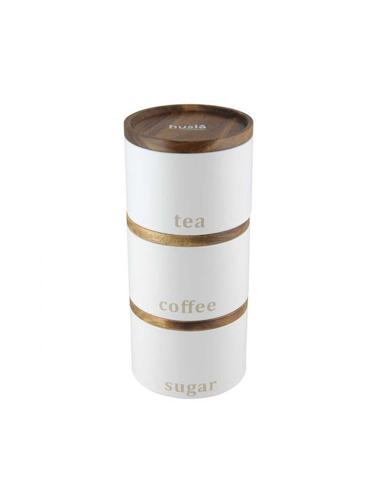 Husla Coffee Tea Sugar Storage Box with Lid Stainless Steel White 9x13cm 1 Piece