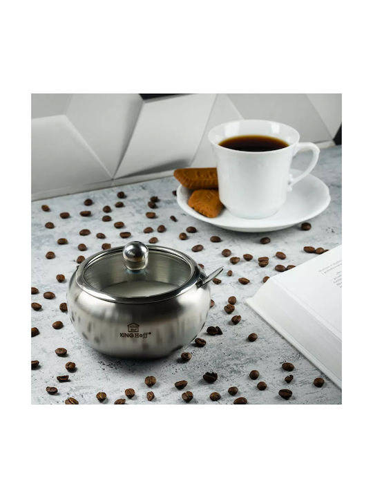 KING Hoff Vase for Sugar with Lid made of Stainless Steel Gray 460ml