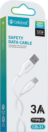 Celebrat Редовна USB 2.0 Кабел USB-C мъжки - USB-C мъжки 15W Бял 1м (d-CB-31A-C-WH)