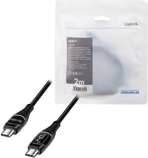LogiLink Cablu USB 2.0 USB-C Masculin - USB-C 240W PD Negru 2m CU0185