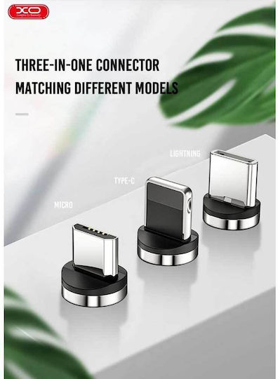 XO Nb128 3in1 Магнитен USB към Lightning / Type-C / micro USB Кабел 2.4Спецификация Черен 1м