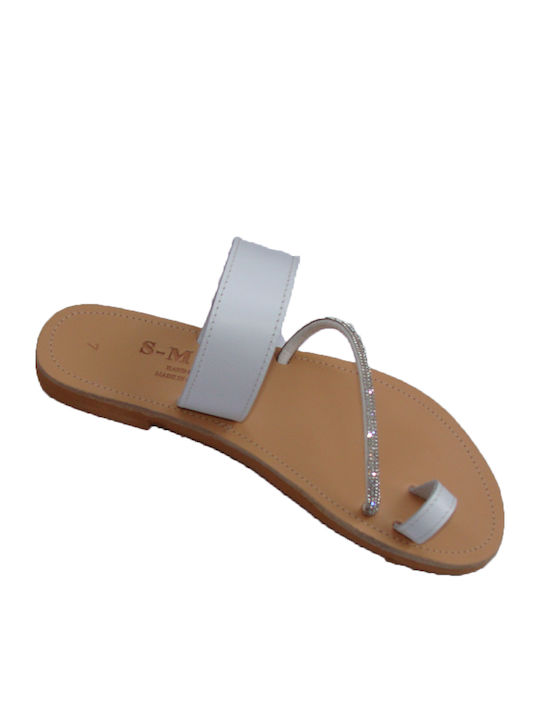 Leather Women's Flat Sandals in White Color