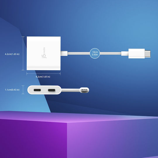 J5create Converter USB-C male to USB-C 2x female White 1pcs JCA164
