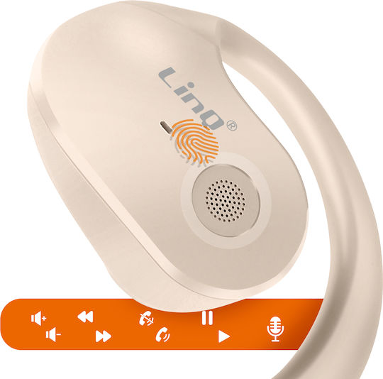 LinQ R9563 Bone Conduction Bluetooth Handsfree Ακουστικά με Αντοχή στον Ιδρώτα και Θήκη Φόρτισης Μπεζ