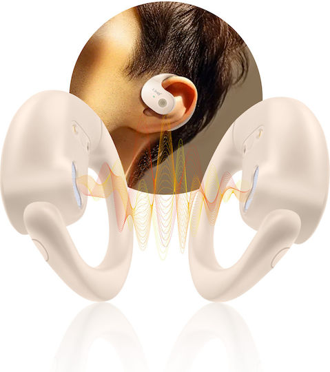 LinQ R9563 Bone Conduction Bluetooth Handsfree Ακουστικά με Αντοχή στον Ιδρώτα και Θήκη Φόρτισης Μπεζ