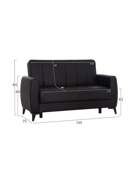 Nikko Two-Seater Couch Bed Artificial Leather with Storage Space Black 144x75x84 cm