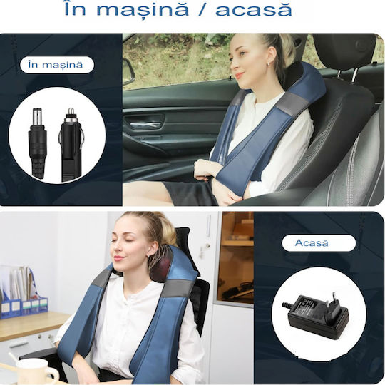 Instrument de masaj Shiatsu pentru gât, talie, spate, picioare & corp cu căldură infraroșie Albastru