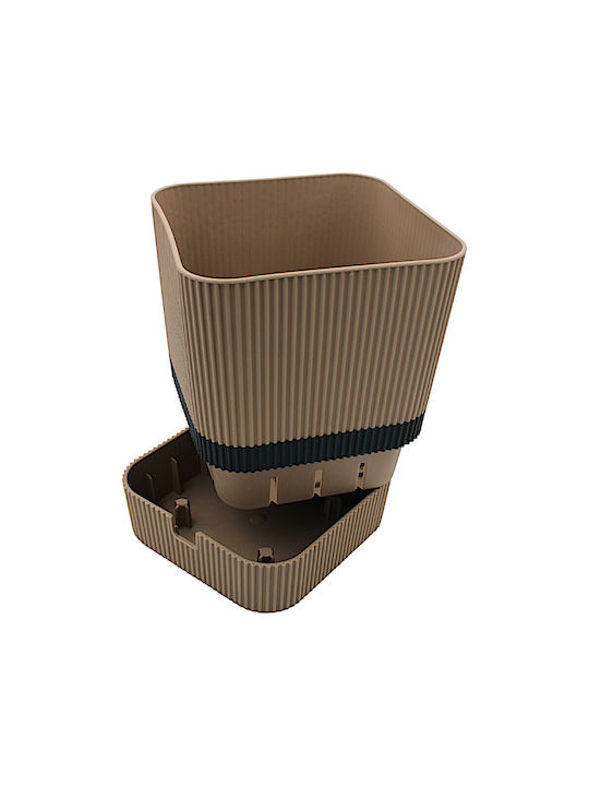 Topf Kunststoff Two-tone Beige mit Untersetzer 16x18x15cm.