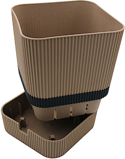 Topf Kunststoff Two-tone Beige mit Untersetzer 16x18x15cm.