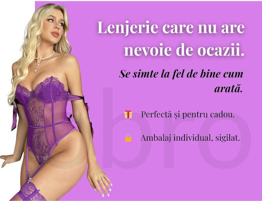 Set De Lenjerie Sexy Intimă Pentru Femei Corset Modelator Body Push-up Dantelă Violet