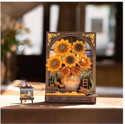 Rowood Παιχνίδι Κατασκευών Ξύλινo Robotime Golden Sunflower LED για Παιδιά 14+ Ετών