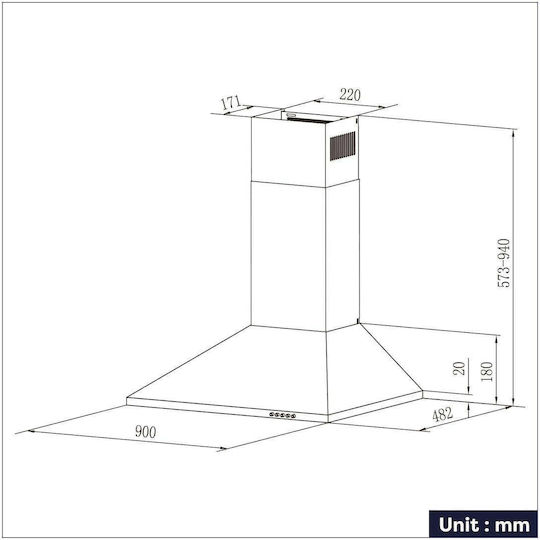 Ciarra Freestanding Vent Hood 90cm Black