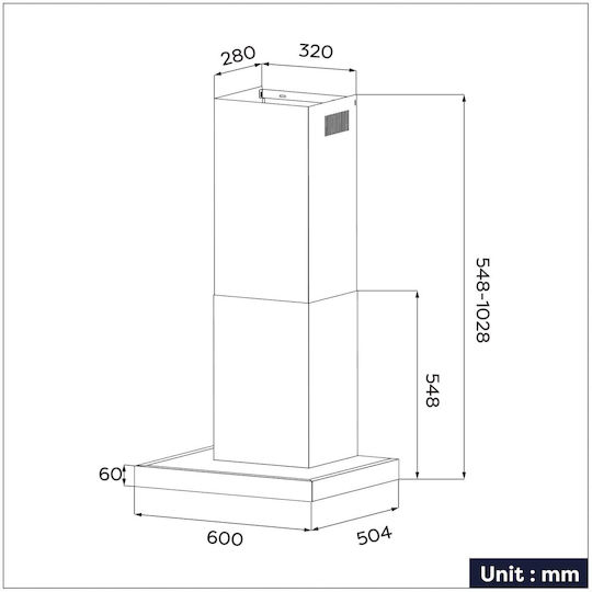 Ciarra Chimney Vent Hood 60cm Black