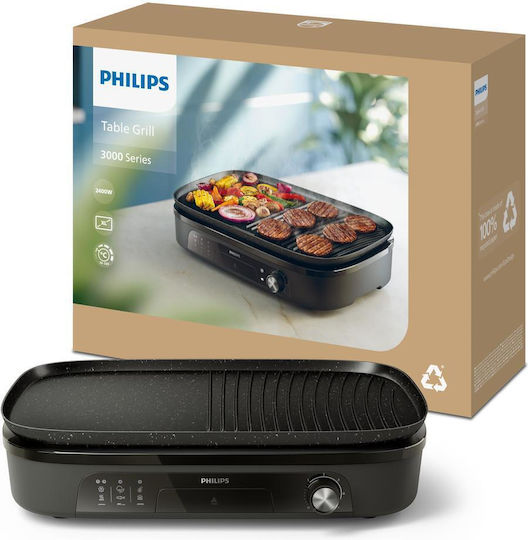 Philips Tabletop Electric Grill Smooth and Ribbed Plate 2400W 46.4cmx34cmcm