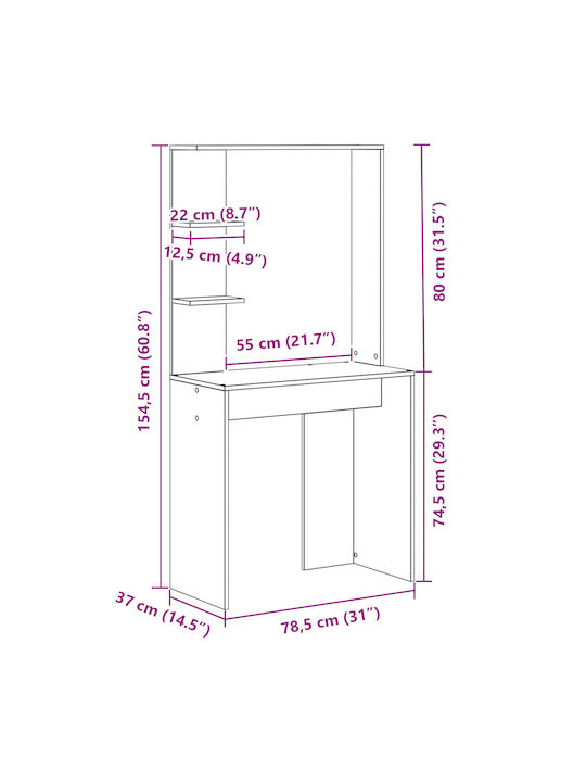 Kids Desk Concrete Grey 78.5x37x154.5cm