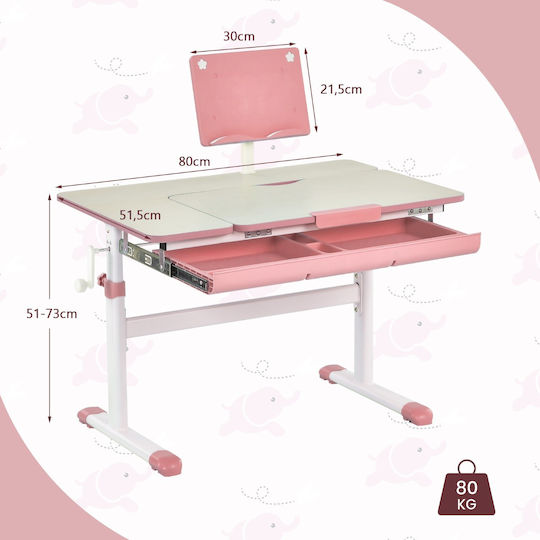 Παιδικό Γραφείο από Μελαμίνη Ροζ 80x51.5x51-73cm