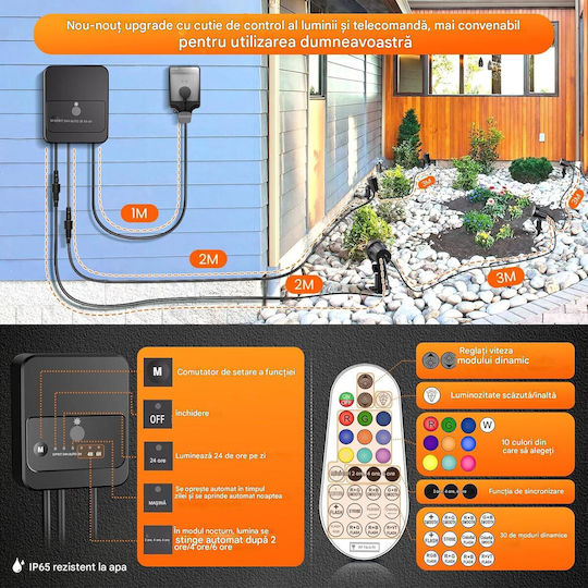 Set 8 Lămpi Solare RGB cu Senzor de Mișcare și Telecomandă IP66