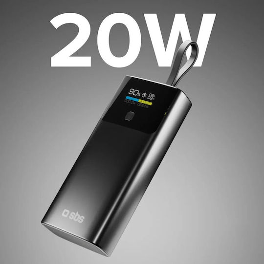 SBS Power Bank 10000mAh 20W cu Port USB-A și Port USB-C Livrarea energiei Gri