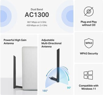 Mercusys Ma30h USB Network Adapter with Wireless Wi-Fi Connection (Standard v2)