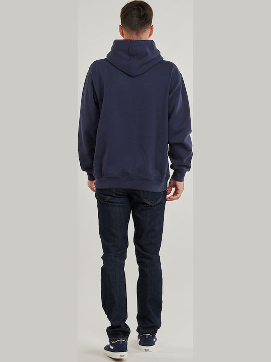 Left Chest Sweatshirt with Hood Navy Blue
