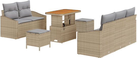 Outdoor Living Room Set 8 Pieces Beige with Pillows