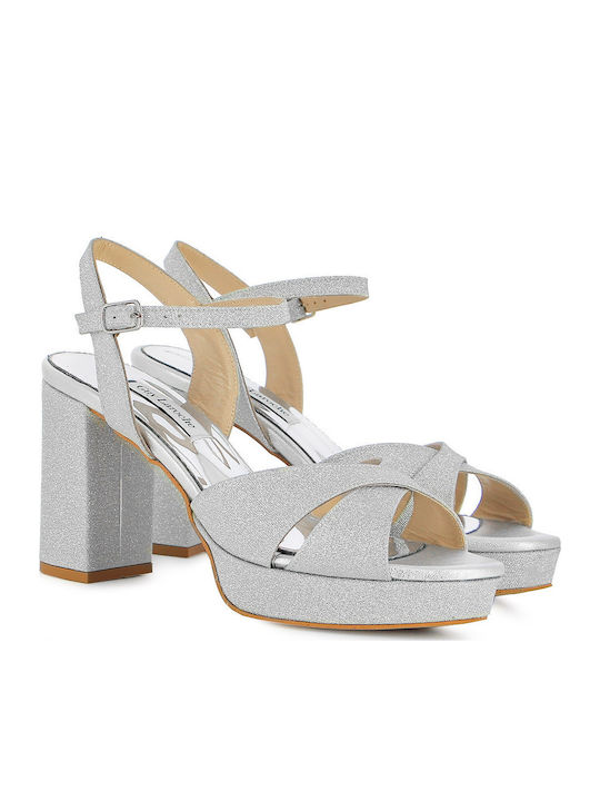 Leder Sandalen mit Strass Silber