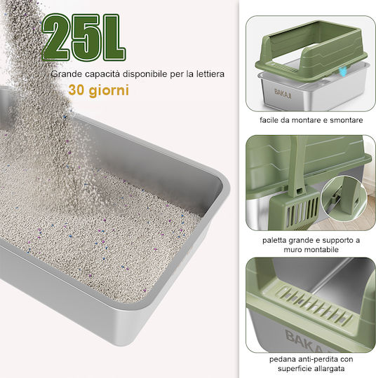 Bakaji Λεκάνη Γάτας με Κόσκινο Πράσινη Μ50 x Π35 x Υ15cm