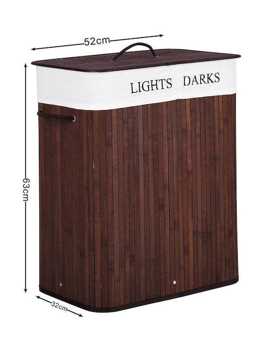 Bakaji Laundry Basket Bamboo Collapsible 100lt with Cap 52x32x63cm Brown