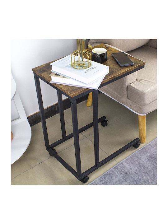 Rectangular Side Table Wooden with Wheels Black M50xW35xH62.5cm