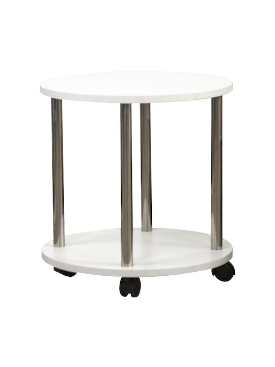 Round Side Table Wooden with Wheels White M40xP40xH41.5cm